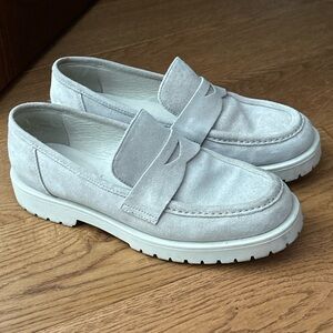 Stylish light tan real suede loafers